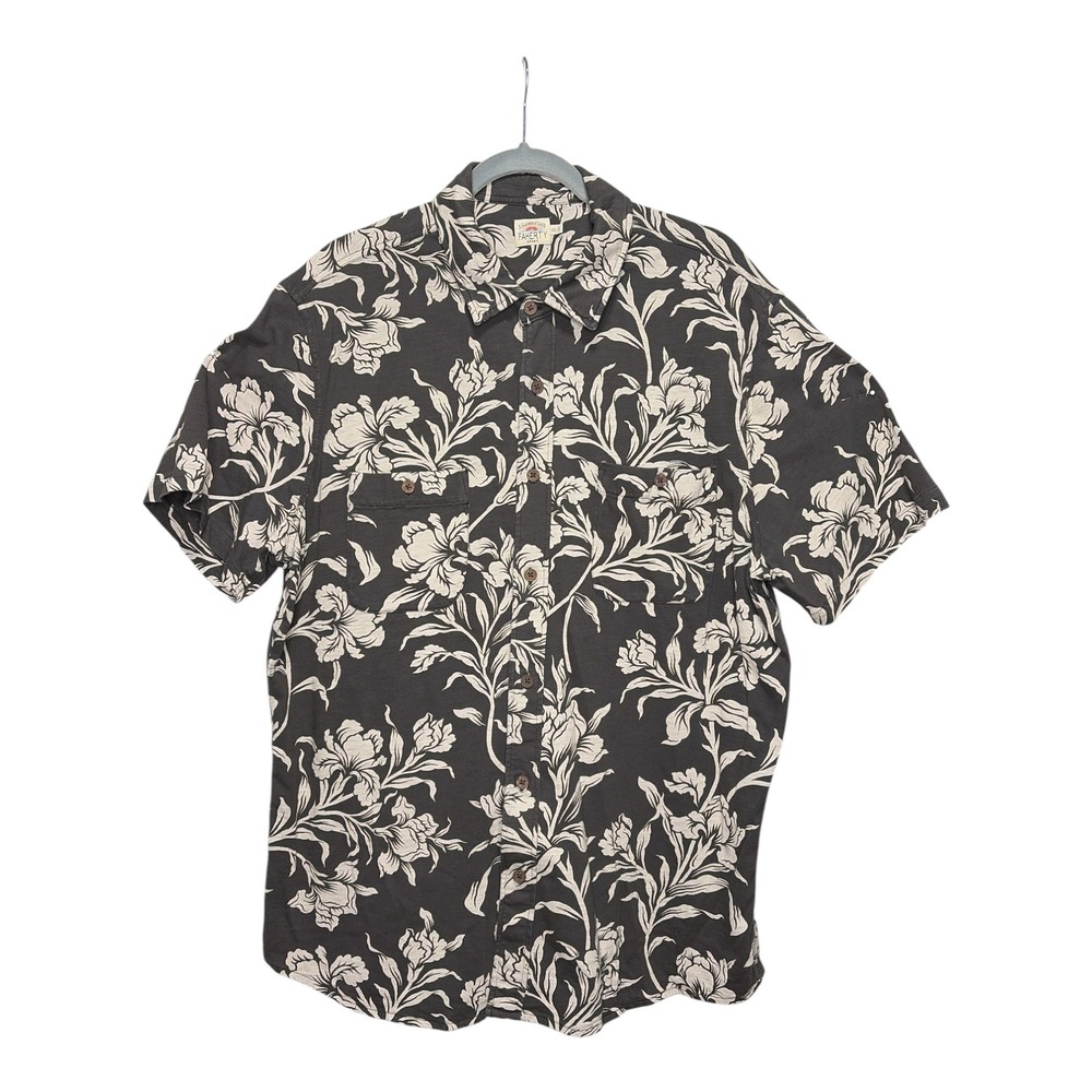 Faherty Brand Mens XXL Organic Cotton Floral Short Sleeve Button Down Shirt Gray